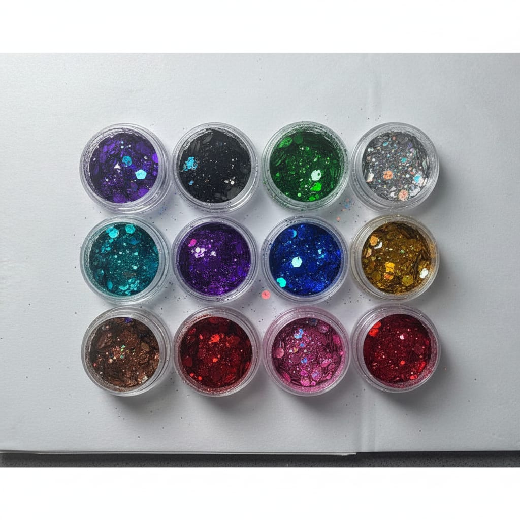 * 12-Color Chameleon Glitter Sample Pack – Iridescent, Color-Shifting, Multi-Size Craft Glitter Set
