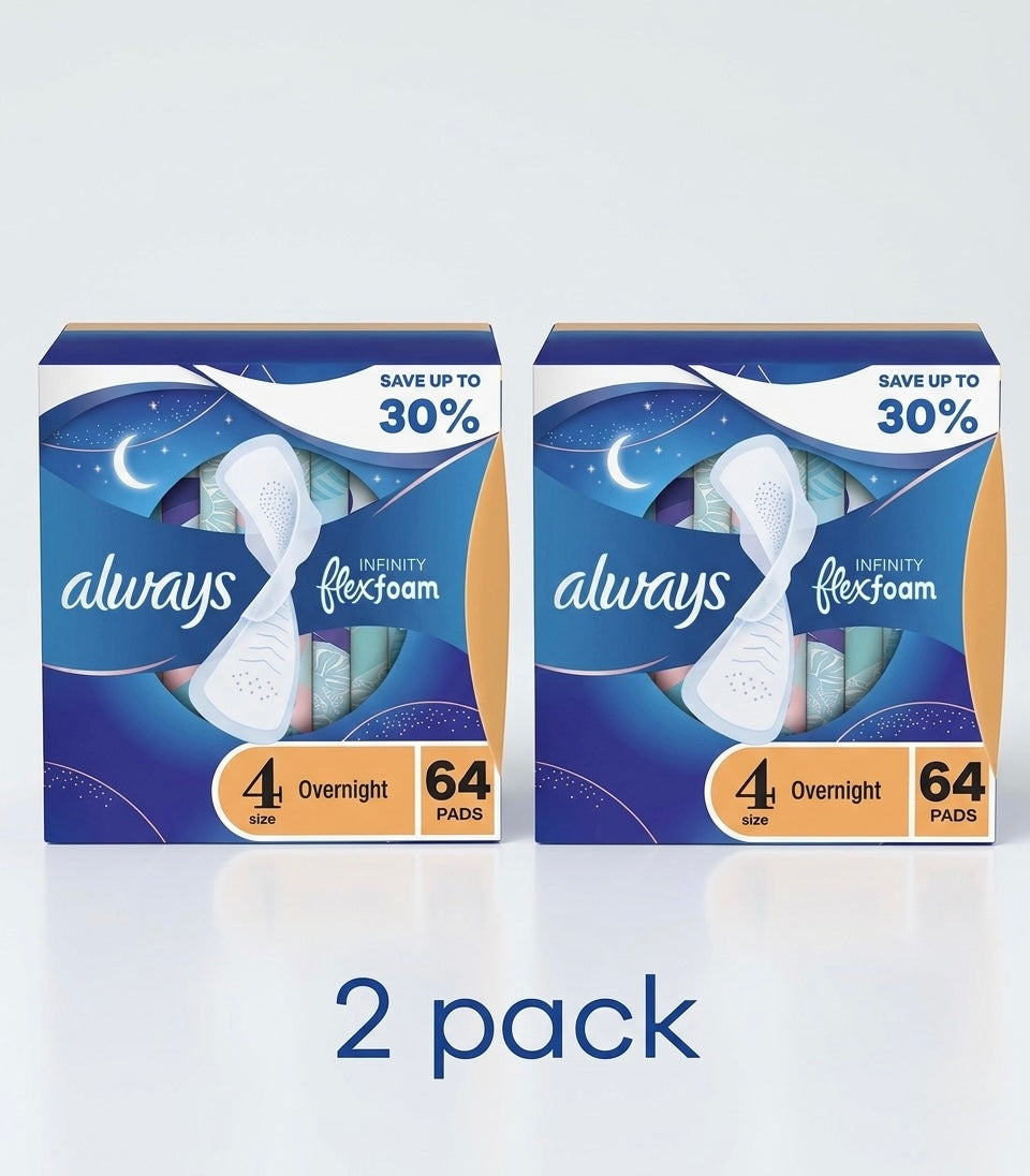 Always Infinity FlexFoam Overnight Pads with Wings, Unscented, Size 4, 64 ct.