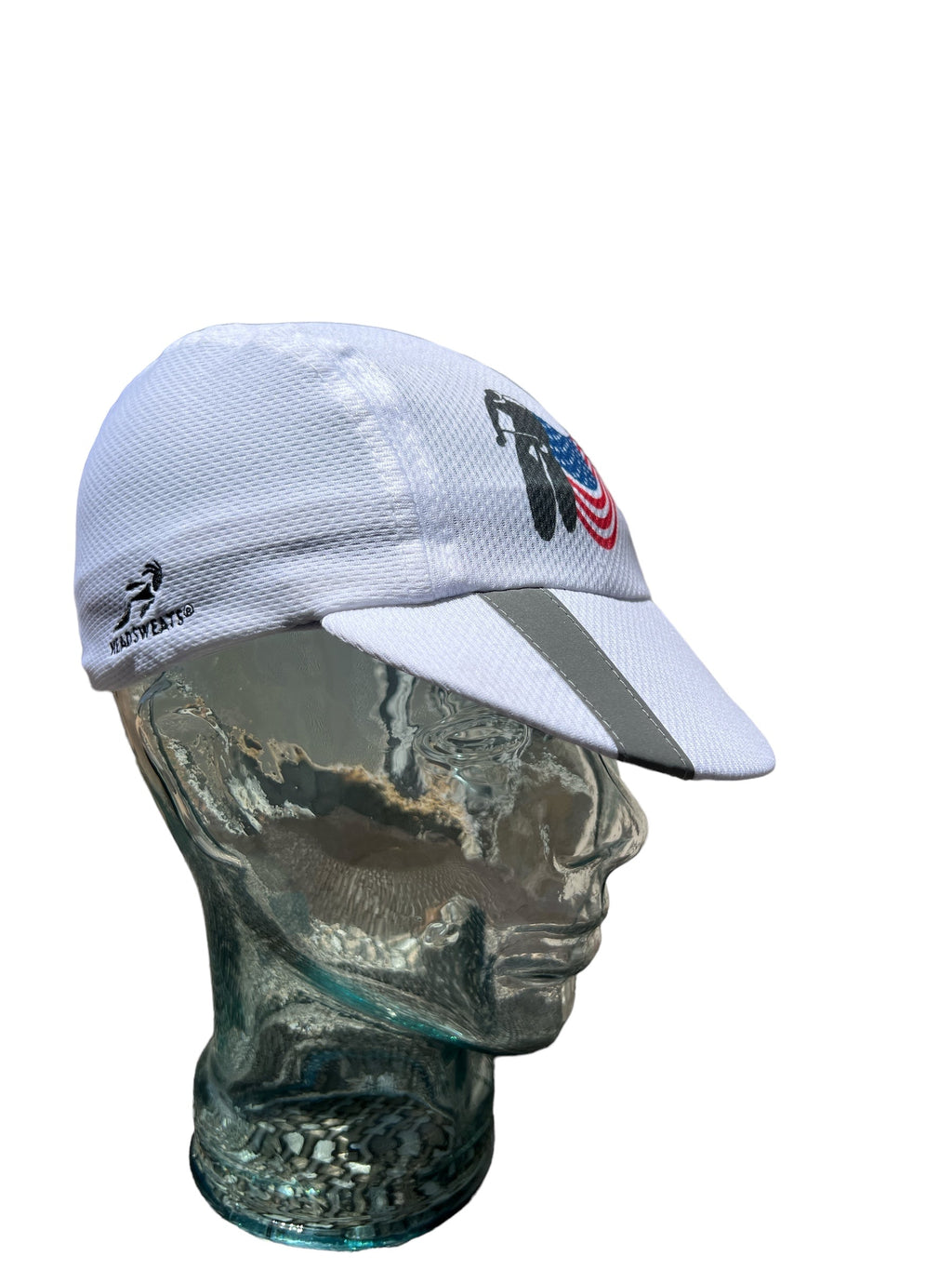 USA Flag with Cyclist Cycling Cap - White