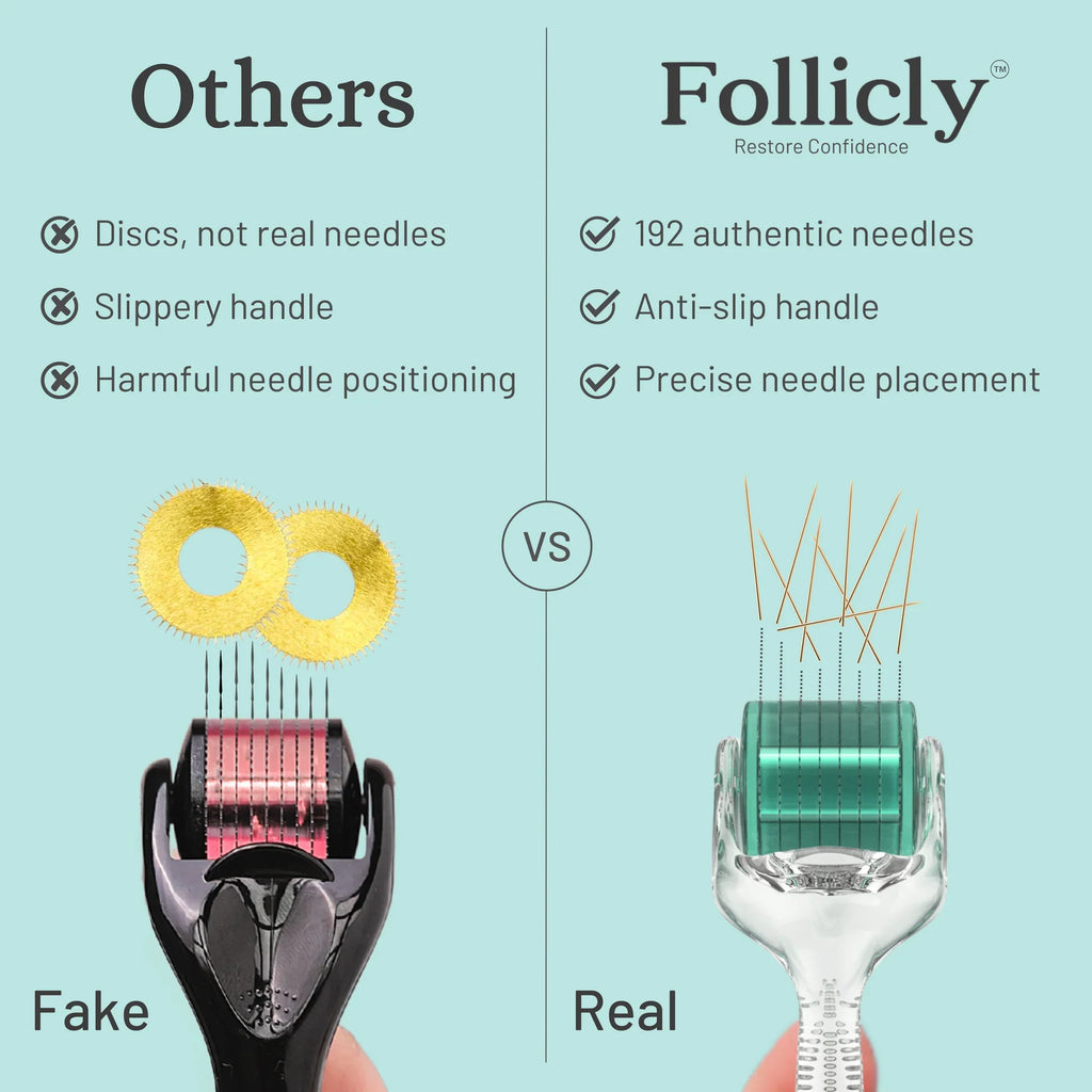 Follicly™ Derma Roller 3-Pack – 192 Authentic Titanium Microneedles (Value Bundle)