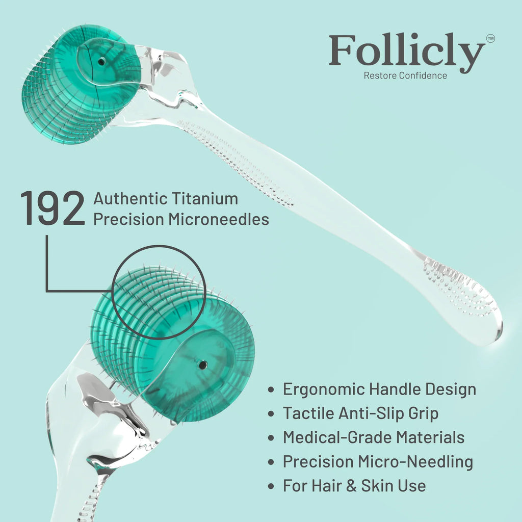 Follicly™ Derma Roller 3-Pack – 192 Authentic Titanium Microneedles (Value Bundle)