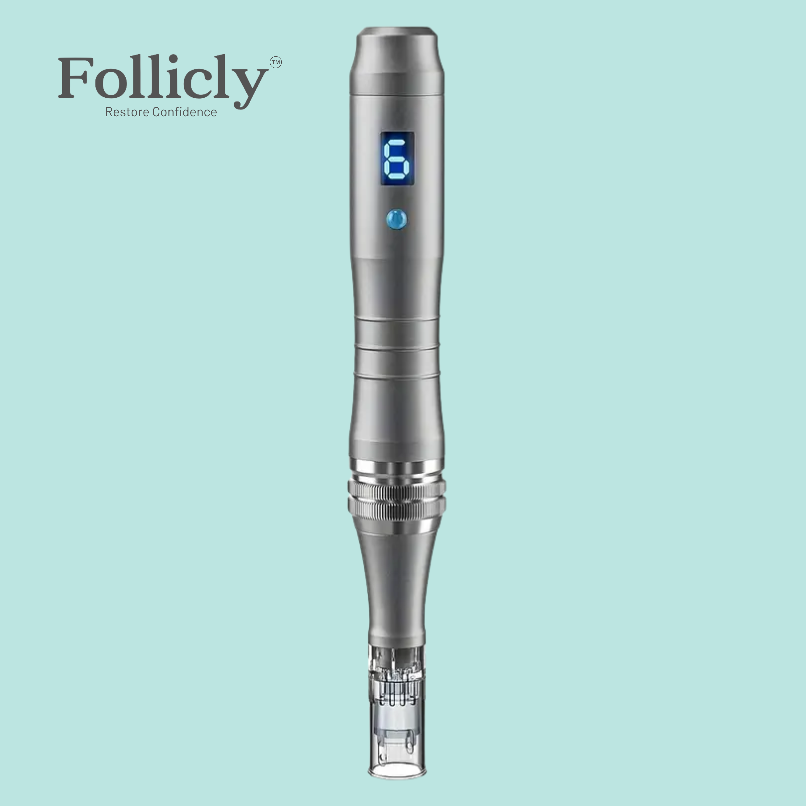 Follicly™ Derma Pen with 12 Adjustable Needle Cartridges (16, 36, or 42 Pin Needles)
