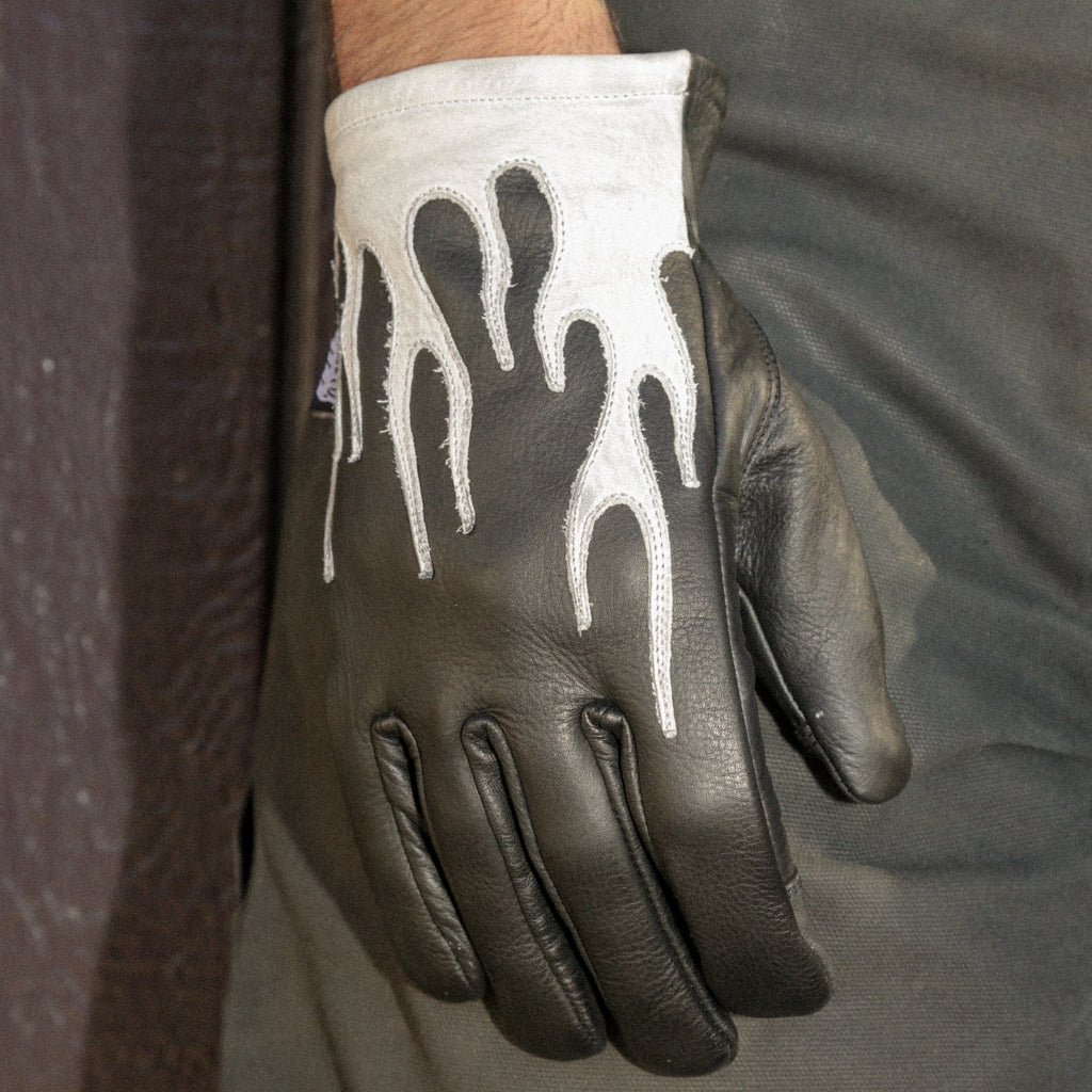 White Flamed Black Motorcycle Gloves