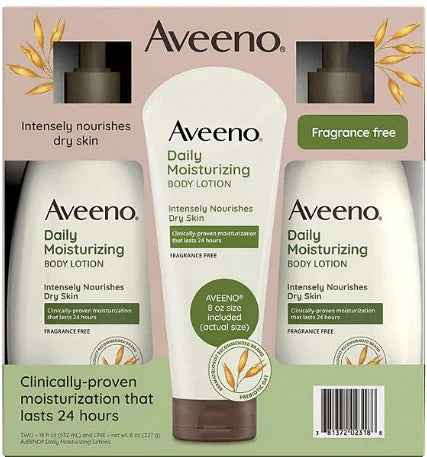 Aveeno Daily Moisturizing Body Lotion Set includes two 18 fl. oz.