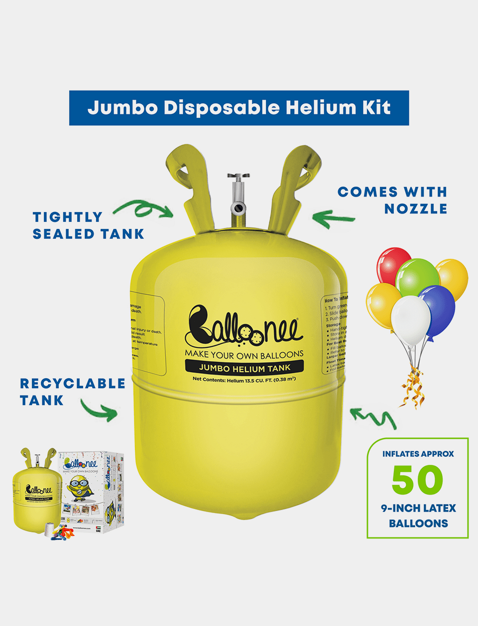 Balloonee Jumbo Disposable Helium Party Kit