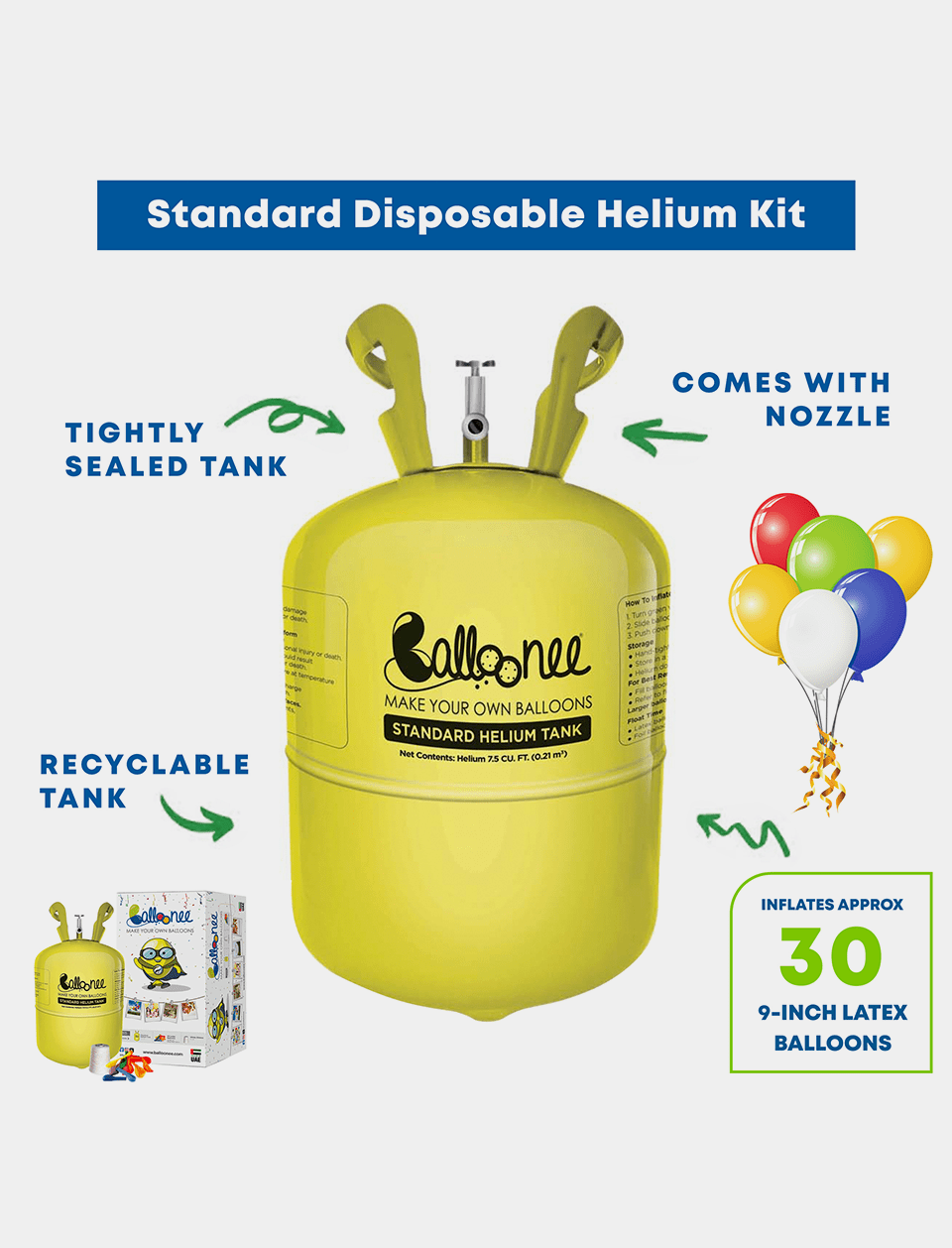 Balloonee Standard Disposable Helium Party Kit