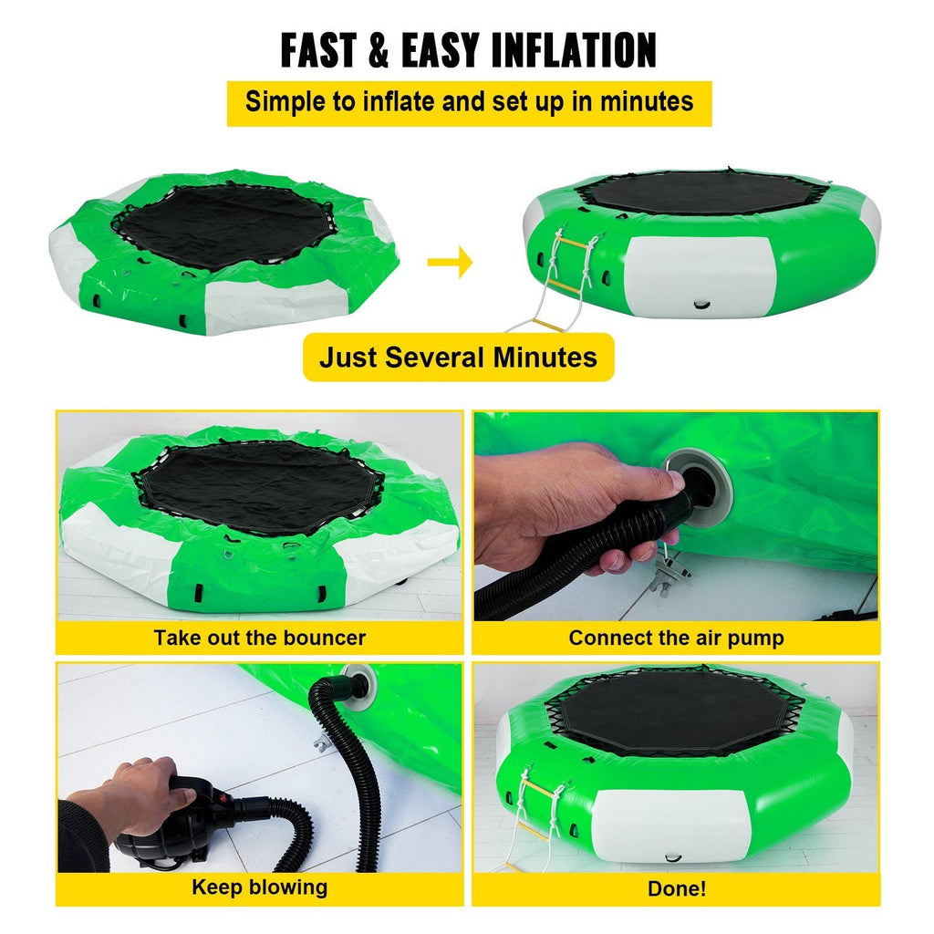 10FT Inflatable Water Trampoline with Ladder – Round Water Bouncer