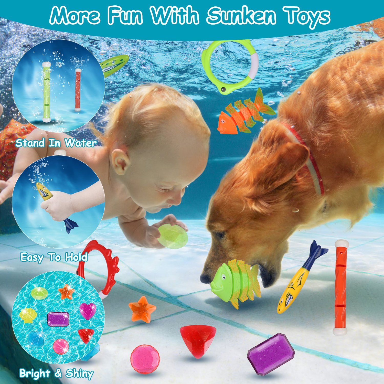 24PCS Kids Diving Pool Toys Set – Rings, Torpedoes, Volleyball