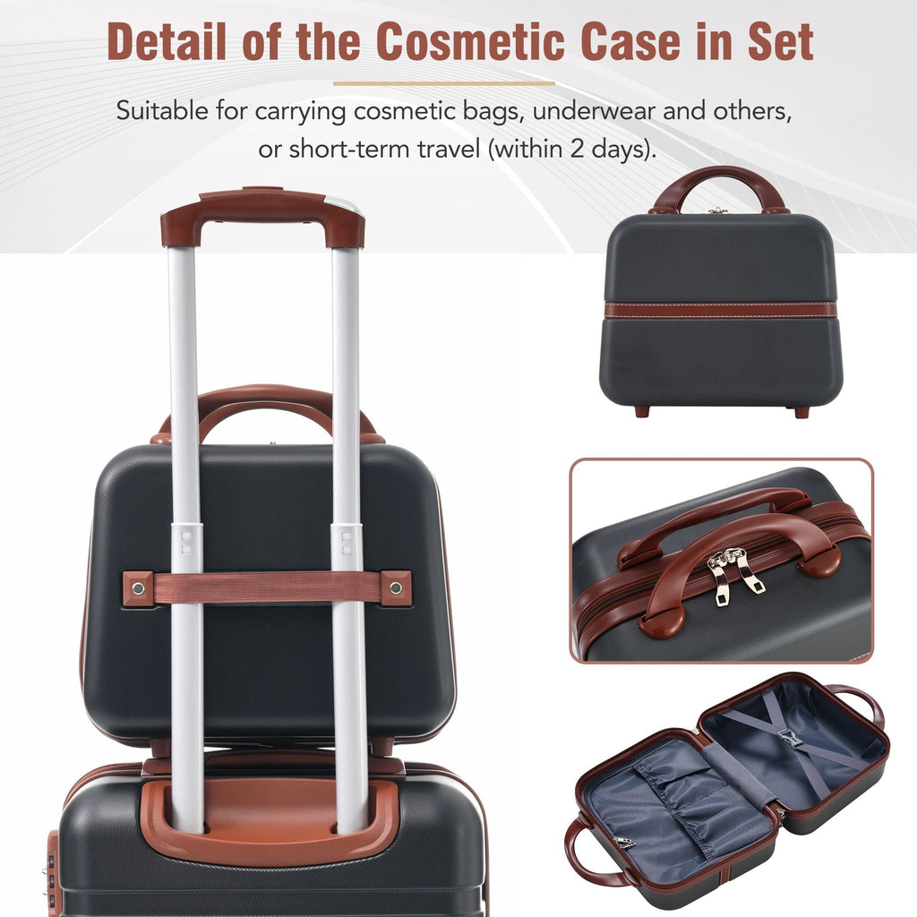 Hardshell Luggage Sets 3 Pieces 20"+24" Luggages and Cosmetic Case Spinner Suitcase with TSA Lock Lightweight,Black