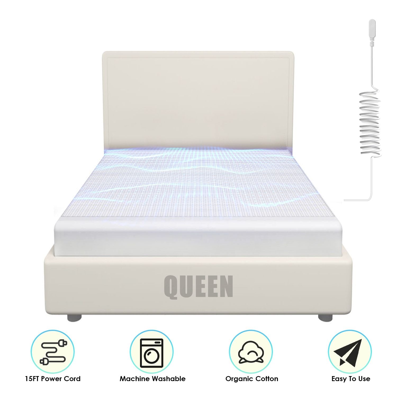 Organic Cotton Grounding Sheet – Queen & King with 15FT Cord for Sleep & Wellness