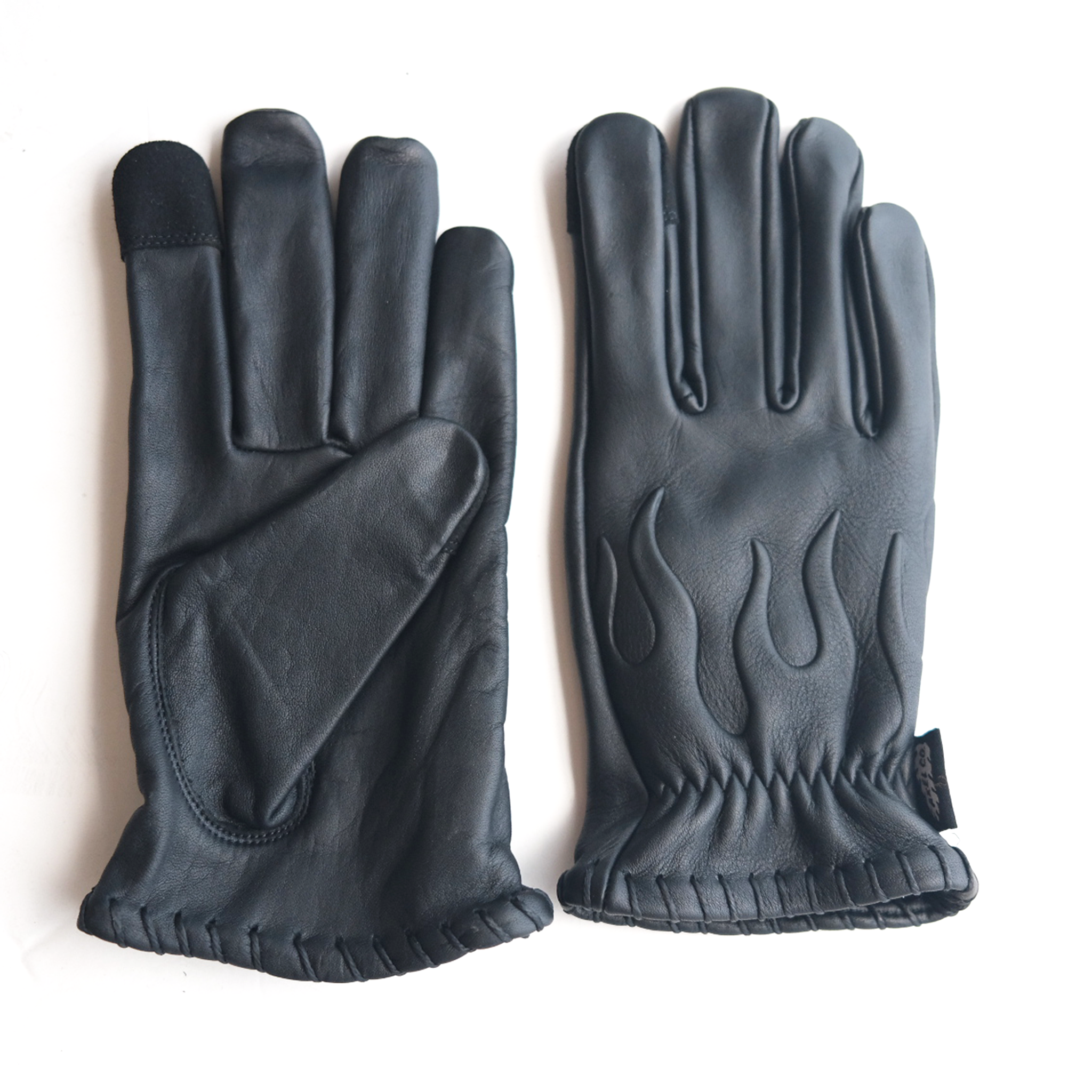 Embossed Black Cowhide Flame Gloves