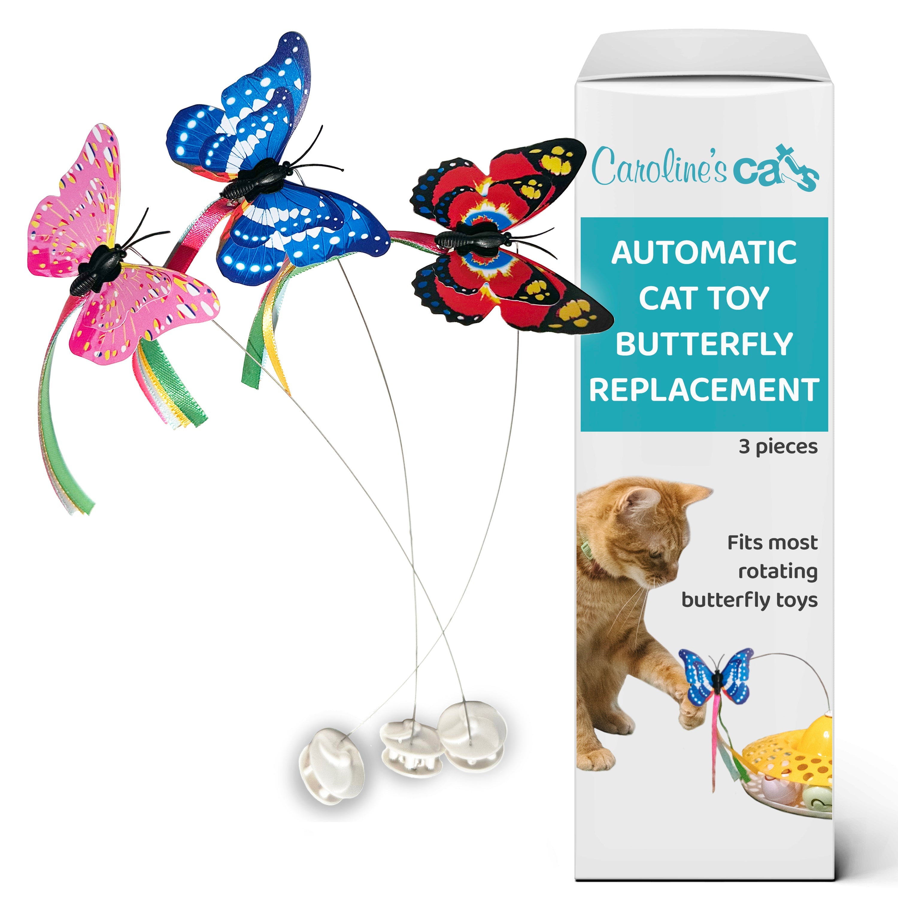 Caroline's Cats Fluttering Butterfly Cat Toy Refill - Replacement Butterflies, Fits All for Paws, Potaroma, Other Brands